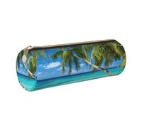 ESNAIUVCD Trousse à crayons cylindrique en cuir synthétique avec fermeture éclair pour vacances d'été et plage, idéale pour les étudiants, doré, Taille unique, Trousse de beauté