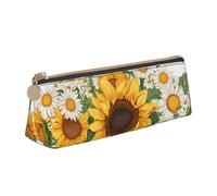 ESNAIUVCD Trousse à crayons en cuir avec imprimé tournesols jaunes et fleurs blanches, trousse de maquillage, pour crayons et marqueurs, espèces, pièces de monnaie, blanc, Taille unique, Trousse de