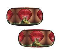 ESNAIUVCD Trousse à crayons portable avec imprimé lèvres rouges « Getting Ready to Kiss A Frog » - Pour adolescents, garçons et étudiants