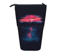 ESNAIUVCD Trousse à crayons rétractable personnalisée avec motif arbres réflexions du lac spatial, pochette à crayons personnalisée pour étudiants, enfants, adultes, pour l'école, le bureau