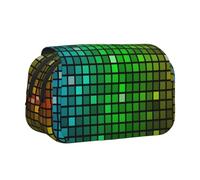 ESNAIUVCD Trousse à stylos double couche avec impression carrée colorée, convient pour les garçons, les filles et les adultes, cette trousse de bureau avec compartiment, Noir , Taille unique, Trousse