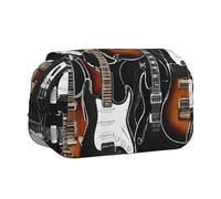 ESNAIUVCD Trousse à stylos double couche avec impression couleur acoustique et guitares - Convient pour les garçons, les filles et les adultes - Cette trousse de bureau avec compartiment, Noir