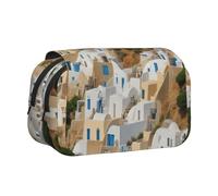 ESNAIUVCD Trousse à stylos double couche avec impression d'architecture grecque, adaptée pour les garçons, les filles et les adultes, cette trousse de bureau avec compartiment