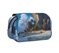 ESNAIUVCD Trousse à stylos double couche avec impression paysage d'île, adaptée pour les garçons, les filles et les adultes, cette trousse de bureau avec compartiment