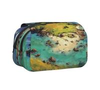ESNAIUVCD Trousse à stylos double couche avec impression paysage d'île, adaptée pour les garçons, les filles et les adultes, cette trousse de bureau avec compartiment