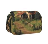 ESNAIUVCD Trousse à stylos double couche avec impression rustique de grande capacité, adaptée pour les garçons, les filles et les adultes, cette trousse de bureau avec compartiment
