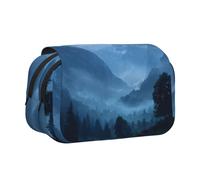 ESNAIUVCD Trousse à stylos double couche avec imprimé brume bleue, convient pour les garçons, les filles et les adultes, cette trousse de bureau avec compartiment