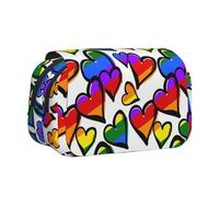 ESNAIUVCD Trousse à stylos double couche avec imprimé cœurs de la Gay Pride aux couleurs de l'arc-en-ciel, convient pour les garçons, les filles et les adultes, cette trousse de bureau avec