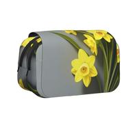 ESNAIUVCD Trousse à stylos double couche avec imprimé fleurs narcisse, convient pour les garçons, les filles et les adultes, cette trousse de bureau avec compartiment