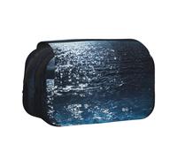 ESNAIUVCD Trousse à stylos double couche imprimée lune et mer, convient pour les garçons, les filles et les adultes, cette trousse de bureau avec compartiment, Noir , Taille unique, Trousse de beauté