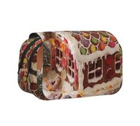 ESNAIUVCD Trousse à stylos double couche imprimée maison de village de Noël, convient pour les garçons, les filles et les adultes, cette trousse de bureau avec compartiment design, Noir , Taille