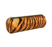 ESNAIUVCD Trousse cylindrique en cuir à imprimé rayé tigre avec fermeture éclair - Cuir PU de haute qualité, rangement de papeterie multifonctionnel, adapté aux étudiants, blanc, taille unique,