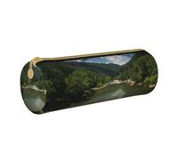 ESNAIUVCD Trousse cylindrique en cuir imprimé de belles montagnes - Cuir PU de haute qualité, papeterie multifonctionnelle, convient aux étudiants, blanc, Taille unique, Beauty Case, Blanc, Taglia