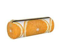 ESNAIUVCD Trousse cylindrique en cuir imprimé tranché orange avec fermeture éclair, en cuir synthétique de haute qualité, multifonction, convient aux étudiants, blanc, taille unique, Beauty Case,