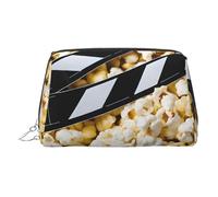 ESNAIUVCD Trousse de maquillage avec imprimé de film cinéma et pop-corn, trousse de maquillage, sac à cosmétiques en cuir synthétique pour femme avec dragonne, Argenté., Taille unique