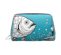 ESNAIUVCD Trousse de maquillage avec imprimé gros poissons, sac à cosmétiques, sac à cosmétiques en cuir synthétique pour femme avec dragonne, Argenté., Taille unique
