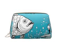 ESNAIUVCD Trousse de maquillage avec imprimé gros poissons, sac à cosmétiques, sac à cosmétiques en cuir synthétique pour femme avec dragonne, doré, Taille unique