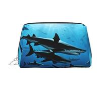 ESNAIUVCD Trousse de maquillage avec motif requins marteaux, trousse de maquillage, sac à cosmétiques en cuir synthétique pour femme avec dragonne, Argenté., Taille unique