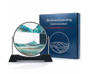 Esoes Image de sable 3D ronde en verre - 30,5 cm - Rotatif - Objet avec vert fin pour salon, bureau et café - Images de sable à tourner à 360 ° - Réversible - Verre très transparent pour décoration de