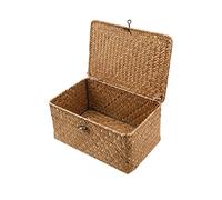 Esoes Panier de rangement en osier tressé avec couvercles en jonc de mer - Pour salle de bain, salon, cuisine - Taille XXL, Naturel