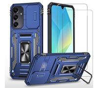 ESONG Antichoc Coque Para Samsung Galaxy A16 4G/5G,TPU+PC Housse Protection de Qualité Militaire avec Lentille Coulissante Couverture/2* Verre Trempé,Compatible Support De Voiture Magnétique-Bleu