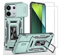 ESONG Antichoc Coque Para Xiaomi Poco X6 5G/Redmi Note 13 Pro 5G,TPU+PC Housse Protection Militaire avec Lentille Coulissante Couverture/2* Verre Trempé,Compatible Support De Voiture Magnétique,Vert