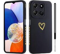 Esong Case For Honor 200 Smart With Golden Love Heart Design Cute And Wrist Strap, Beautiful Case For Women/Girls, Ultra Thin Soft Silicone Case With Fantasy Tpu Case - Black