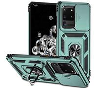 ESONG Coque Para Samsung Galaxy S20 Ultra,TPU+PC Rigide Armure Housse avec Lentille Coulissante Couverture,[Rotation à 360 Anneau de Support]pour Support Téléphone Voiture Magnétique,Vert foncé