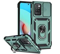 ESONG Coque Para Xiaomi Redmi 10 4G/Redmi 10 2022,TPU+PC Rigide Armure Housse avec Lentille Coulissante Couverture/Rotation à 360 Anneau de Support,pour Support Téléphone Voiture Magnétique,Vert foncé