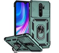 ESONG Coque Para Xiaomi Redmi Note 8 Pro,TPU+PC Rigide Armure Housse avec Lentille Coulissante Couverture,[Rotation à 360 Anneau de Support]pour Support Téléphone Voiture Magnétique,Vert foncé