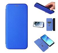 ESONG Coque pour Motorola Edge 50 Neo, Premium en Cuir Fibre de Carbone Flip Case avec Fentes pour Cartes Fermeture Magnétique, Stand Housse-Bleu