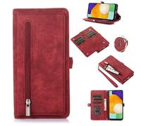 ESONG Coque pour Oppo A72 5G/A73 5G/A53 5G/A72n 5G,Etui en Cuir PU Portefeuille Flip Case Antichoc Housse avec Fentes de Cartes,Fonction Support,Fermeture Magnétique,Lanyard Dragonne,Rouge
