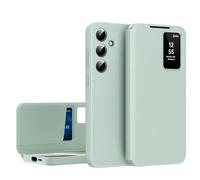 ESONG Coque pour Samsung Galaxy A37, Étui en Cuir Flip Folio Intelligent avec Clear Afficher Fenêtre,Smart View,Fenêtre, Coque Téléphone Portefeuille Anti-Choc Vert