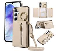 ESONG Portefeuille Bandoulière Coque pour Samsung Galaxy A53 5G avec Anneau, Etui en Cuir PU Flip Folio Cordon Housse pour Fille, Magnétique, Béquille, Fentes de Cartes Beige
