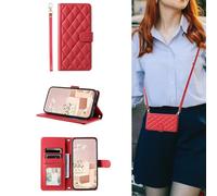 ESONG Portefeuille Coque pour HonorX5C 4G/X5C Plus/Play 10A 4G avec Cordon,Etui en Cuir PU Flip Folio Housse,Crossbody Case pour Fille avec Magnétique,béquille,Fentes de Cartes Rouge