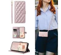 ESONG Portefeuille Coque pour Oppo Reno 14 Pro 5G avec Cordon,Etui en Cuir PU Flip Folio Housse,Crossbody Case pour Fille avec Magnétique,béquille,Fentes de Cartes Rose
