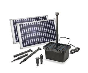 Esotec 100904 Kit complet de filtres solaires, professionnels, débit : 1700 l/h, avec 2 panneaux 25 W, un jeu d'eau décoratif et une pompe solaire, pour les bassins jardin allant jusqu'à 5000 l