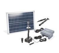 esotec 101938 Kit de pompe solaire LED pour bassin 25 700, batterie LiFePo4, pompe d'arrosage 700/h, filtre, piquet de terre, panneau solaire 15 W, fontaine solaire de jardin, jeu d'eau, pompe de