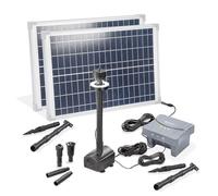 esotec 101939 Kit de pompe solaire pour bassin avec 50 1400 LED, pompe d'arrosage 1400/h, batterie LiFePo4, filtre, piquet de terre, panneaux solaires 50 W, fontaine solaire de jardin, jeu d'eau