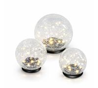 Esotec 102088 Golden Balls Lot de 3 boules lumineuses solaires en verre brisé craquelé Batterie solaire Résistant aux intempéries