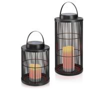 Esotec Lot de 2 lanternes solaires Sara 102162 | Lot de 2 lanternes solaires - Bougie vacillante - Lampe de table et suspendue - Lumière ambre 1800 K - Durée d'éclairage : 8