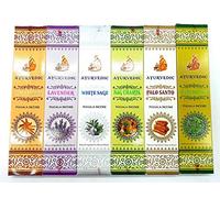 ESOTERRA Lot d'encens Ayurvedic - 6 Paquets - 72 bâtonnets à brûler (Chandan, Lavande, Sauge Blanche, Nag Champa, Palo Santo, Patchouli)
