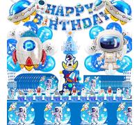 Espace Deco Anniversaire,Astronaute Anniversaire Ballons Enfant 102 Pcs,Fusée Fête Set Garcon,Vaisseau Spatial Décoration,Espace Vaisselle avec Nappe Assiette Serviette
