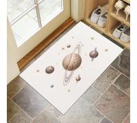 Espace Minimaliste Paillasson Attrape-Poussière, Étoiles Du Système Solaire Tapis de Sol Antidérapant Lavable en Machine, 60 x 90 cm Tapis d'Entrée pour Chien Entrée Porte et Couloir - Blanc Cassé