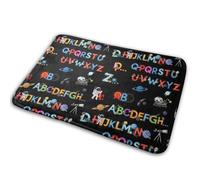 Espace Système Solaire Galaxie Science Fusée Planète Astronaute Alphabet Anglais Welcome Paillassons Antidérapant Tapis De Bain Lavable Tapis De Douche pour Cuisine Salon Baignoire 40X60Cm