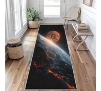 Espace Univers Planète Tapis de Couloir Bitcoin Tapis de Couloir Long 50 x 180 cm Passage Antidérapant Lavable en Machine D'entrée Chambre Salon Descente de Lit Poil Ras Rug RX&o210