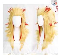 ESPADE Cosplay Wig Anime démon Slayer: Kimetsu No Yaiba Rengoku Kyoujurou Cosplay Perruque résistant à la Chaleur Cheveux synthétiques Perruques + Bonnet de Perruque