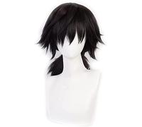 ESPADE Cosplay Wig Cosplay Kimetsu no Yaiba Tomioka Giyuu Noir Queue de Cheval Cheveux résistant à la Chaleur synthétique Hommes Femmes déguisement Perruques