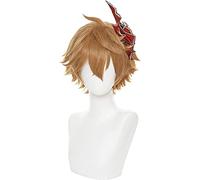 ESPADE Cosplay Wig Genshin Impact Tartaglia Cosplay Court Brun résistant à la Chaleur Cheveux synthétiques Halloween fête Anime Cosplay Perruques