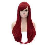 ESPADE Cosplay Wig LOL Katarina Cosplay Perruque Katarina du Couteau 70 cm de Long Rouge foncé Culy résistant à la Chaleur Cheveux synthétiques Perruques + Bonnet de Perruque